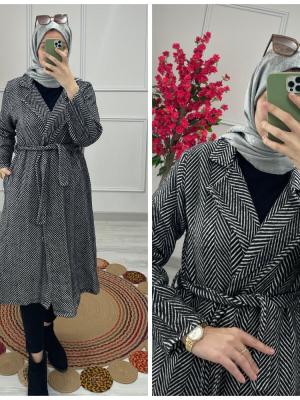 Kaşe Trenç Gri Siyah